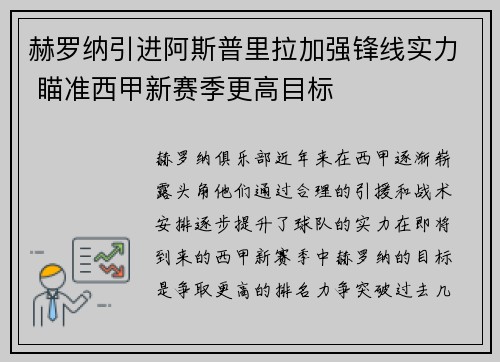 赫罗纳引进阿斯普里拉加强锋线实力 瞄准西甲新赛季更高目标