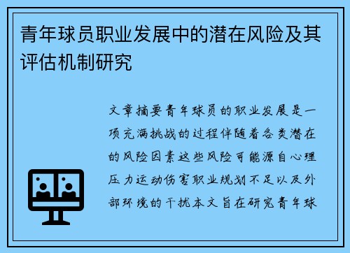 青年球员职业发展中的潜在风险及其评估机制研究